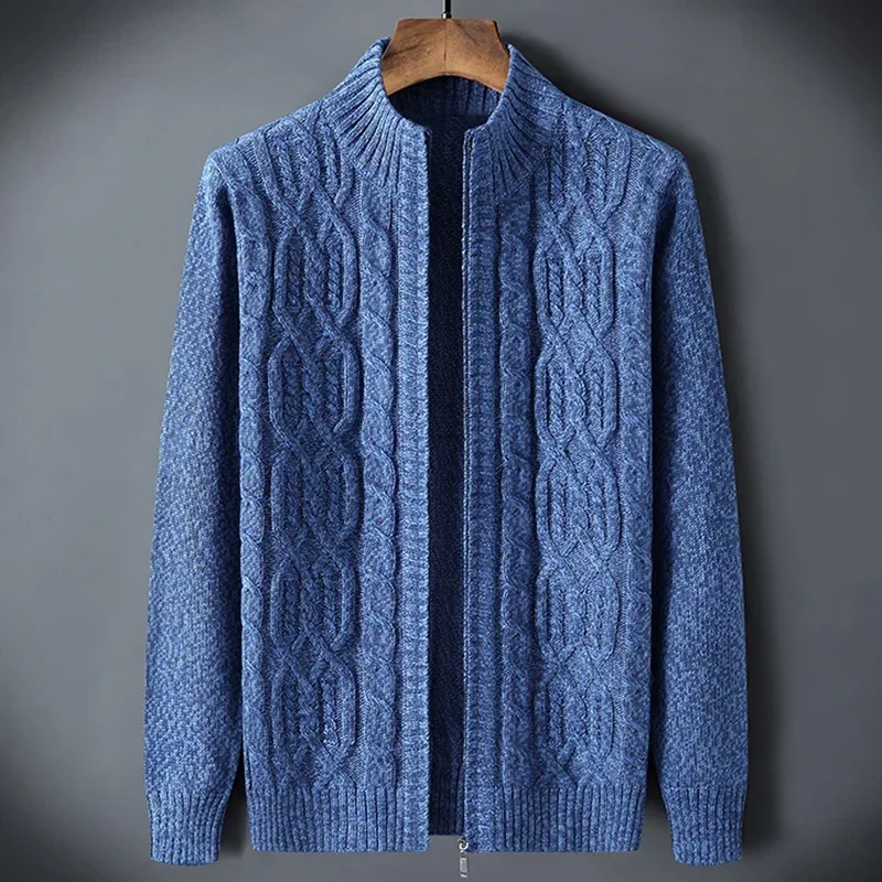 

Autumn Knit Sweaters Winter Men `s Sweater Male Cardigan Blue Gray Plaid Knitted Men Clothing Outwear Coat Korea Jumpers