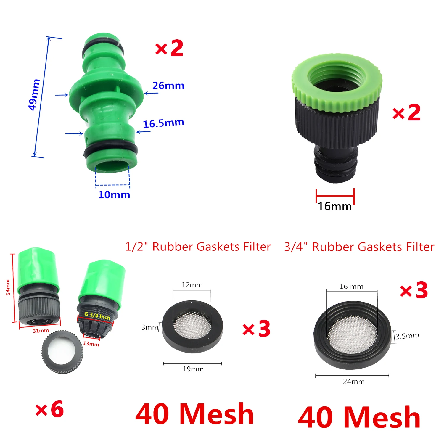 Garden Watering Hose Quick Connector Set 1/2” 3/4” Female/Male Hose Coupling Joint Accessories Set Adapter Irrigation System