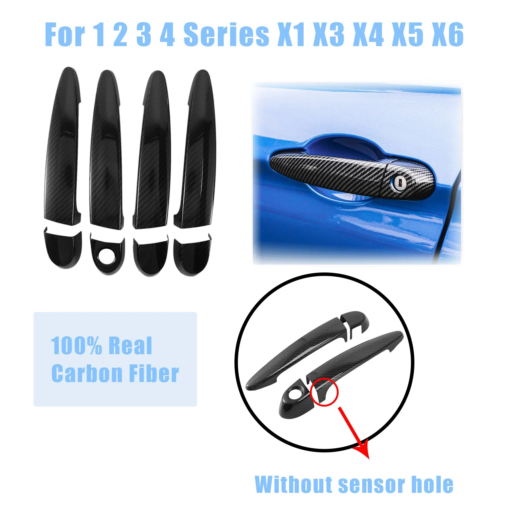 Real Carbon Fiber Outside Exterior Door Handle Cover Trim Without PKE For- 1 2 3 4 Series E90 F30 F34 X1 E84 X3 F25