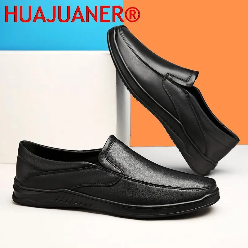 All-match Genuine Leather Loafers Men Casual Leather Shoes Fashion Business Slip on Male Shoes Luxury Brand Man Winter Loafers