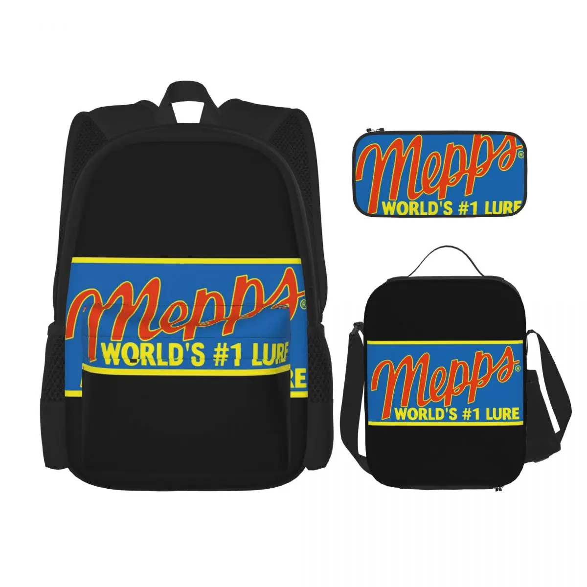 

Mepps World's #1 Lure Pocket Backpacks Boys Girls Bookbag Students School Bags Kids Rucksack Lunch Bag Pen Bag Three-Piece Set