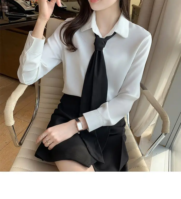 2024 Spring New College Style Shirt for Female Students Long Sleeve Japanese Bow Shirt Slim and Versatile Top for Women