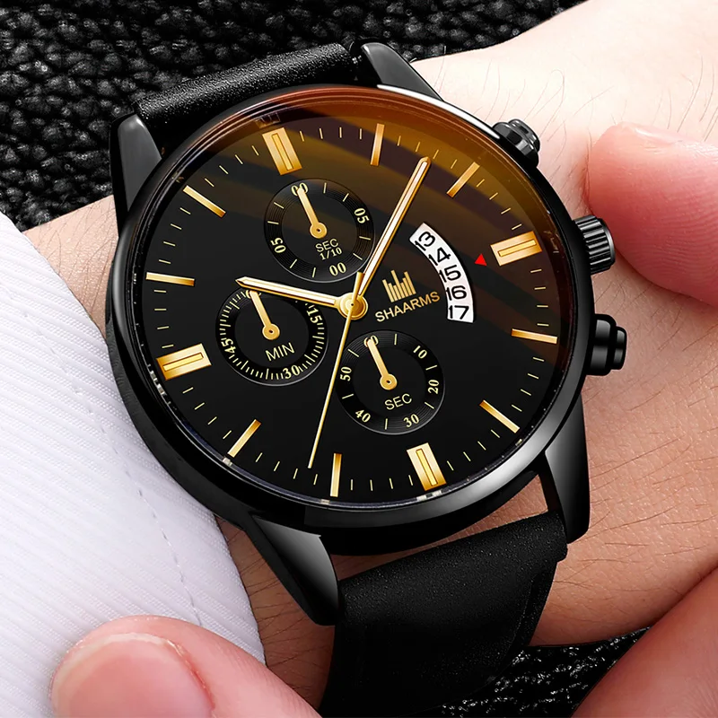 

Relogio Masculino watches men fashion Sport box stainless steel leather band watch Quartz business wristwatch Reloj Hombre 2019