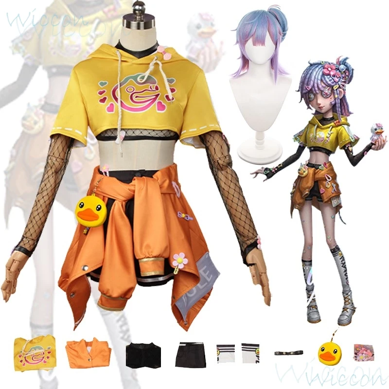 Disfraz de Cosplay de Halloween para hombre y mujer, traje de Cosplay con diseño de pato amarillo, disfraz de Vera Nair, peluca, traje de rol de Anime, juego Identity V