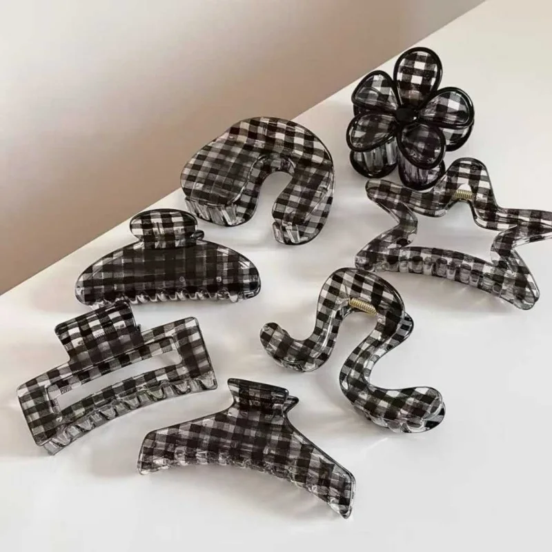 7PCS Japanese Korean Mosaic Floral Hair Clips - Large Claw Set for Voluminous Updos, Simple & Chic