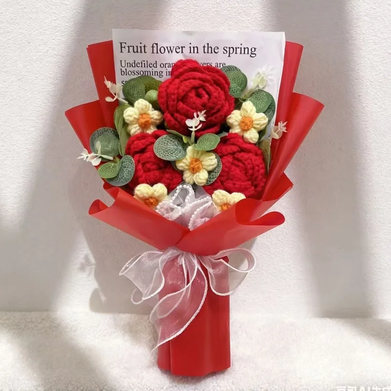 Künstliche Häkelrosen Fertige Gestrickte Blumensträuße Kreative Weihnachts-, Geburtstags-, Valentins- und Abschlussgeschenke – Detail 7