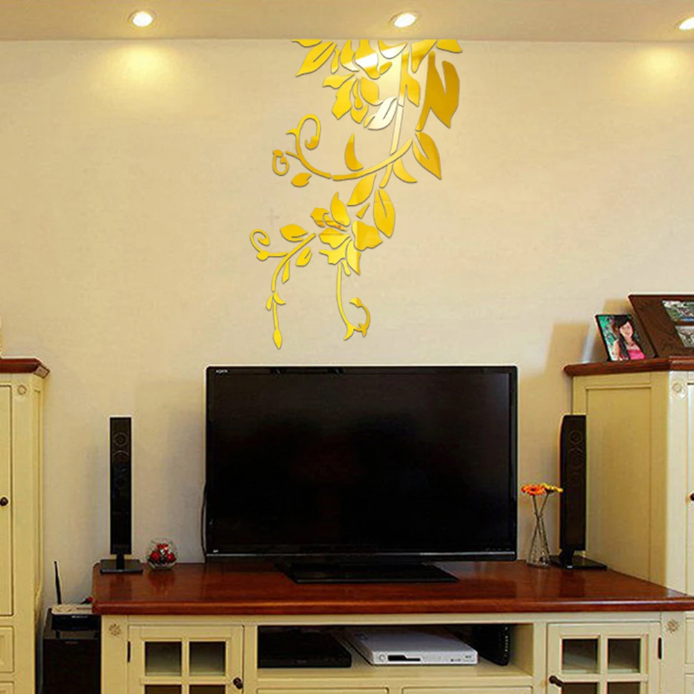 Acrylic-Based Mirror Wall Sticker with 3D Botanical Illusion Designed for Modern Apartment and Condo Interiors