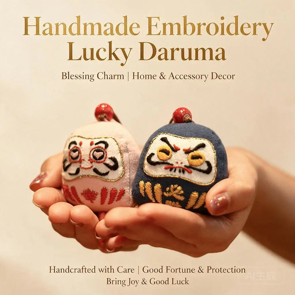 Diy Hand Embroidery Daruma Amulet Kit Beginner Friendly Lucky Charm Pendant Handmade Good Luck Gift Multiple Wish Style Options