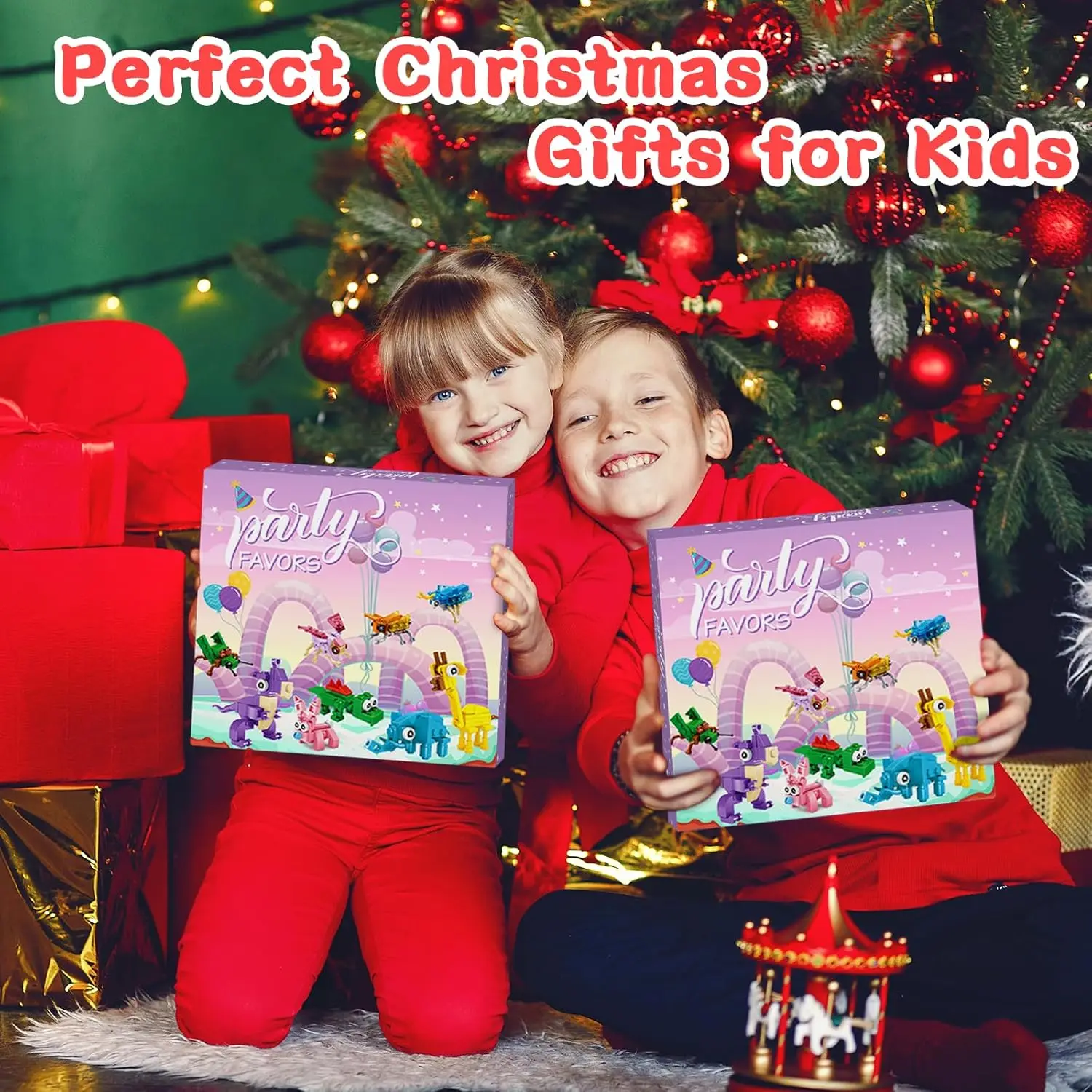 24 Packungen Tierbausteine, Countdown für Weihnachtsfeiern, Weihnachtsgeschenke für Kinder, Jungen und Mädchen im Alter von 4–12 Jahren