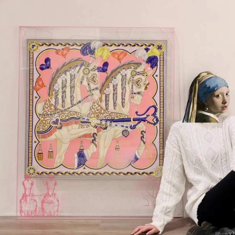 

Silk scarf decorative painting light luxury high sense simple French cream style living room hanging painting entry entrance