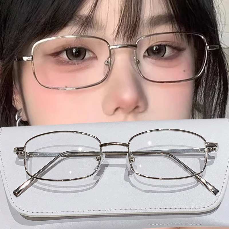 Y2K Harajuku Small Square Frame Glasses Women Retro Metal Eyeglasses Clear Spectacle Decorative Eyewear