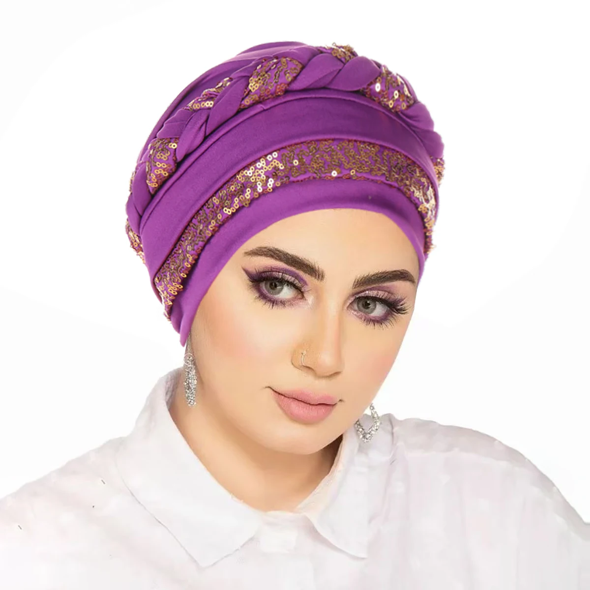 جديد النساء الحجاب عمامة القبعات الترتر بلون جديلة تويست قبعات السرطان العلاج الكيميائي بيني قبعة حك مطلي غطاء فقدان الشعر
