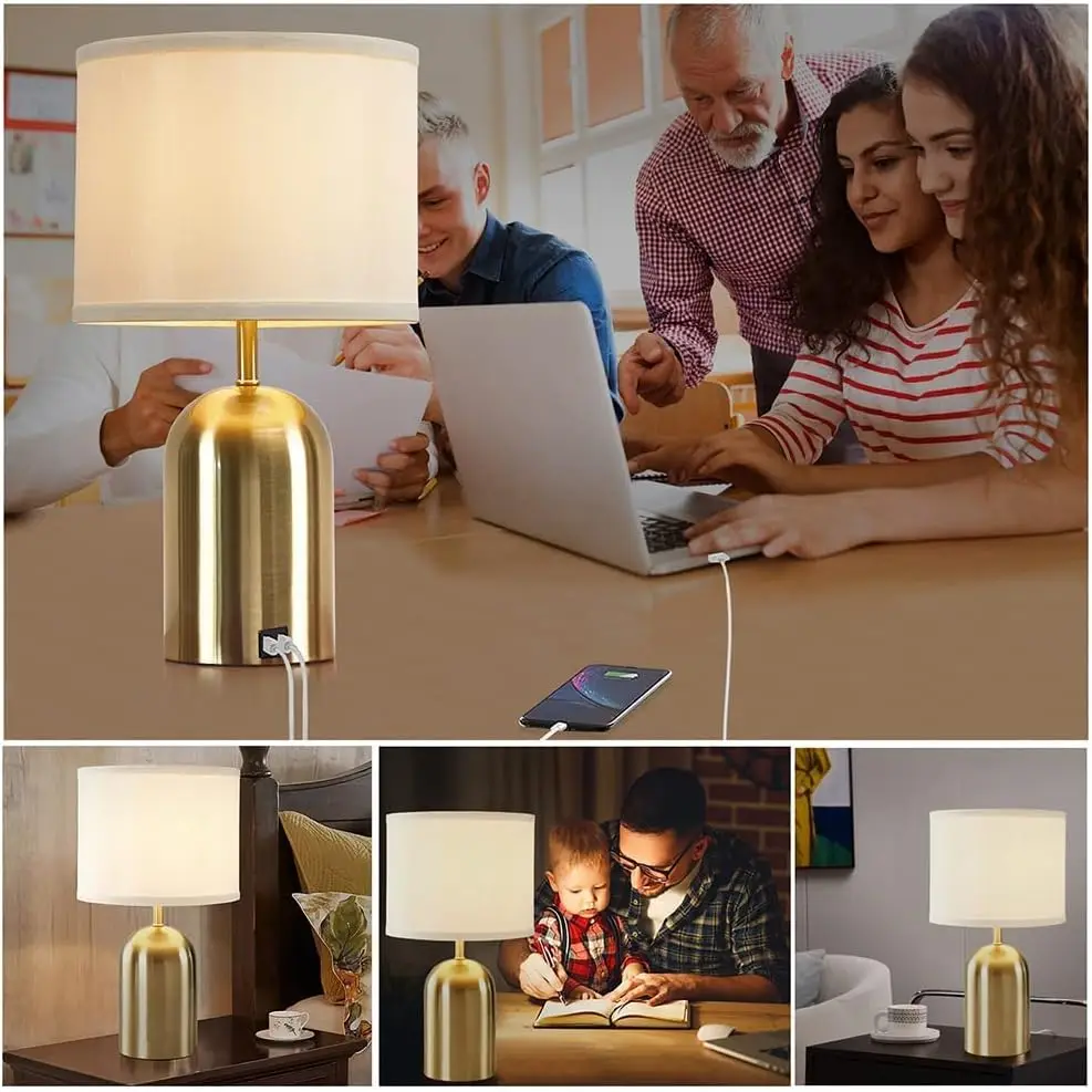 Set di 2 lampade da tavolo Gold Touch Control con ricarica USB, dimmerabili per camera da letto, soggiorno, ufficio