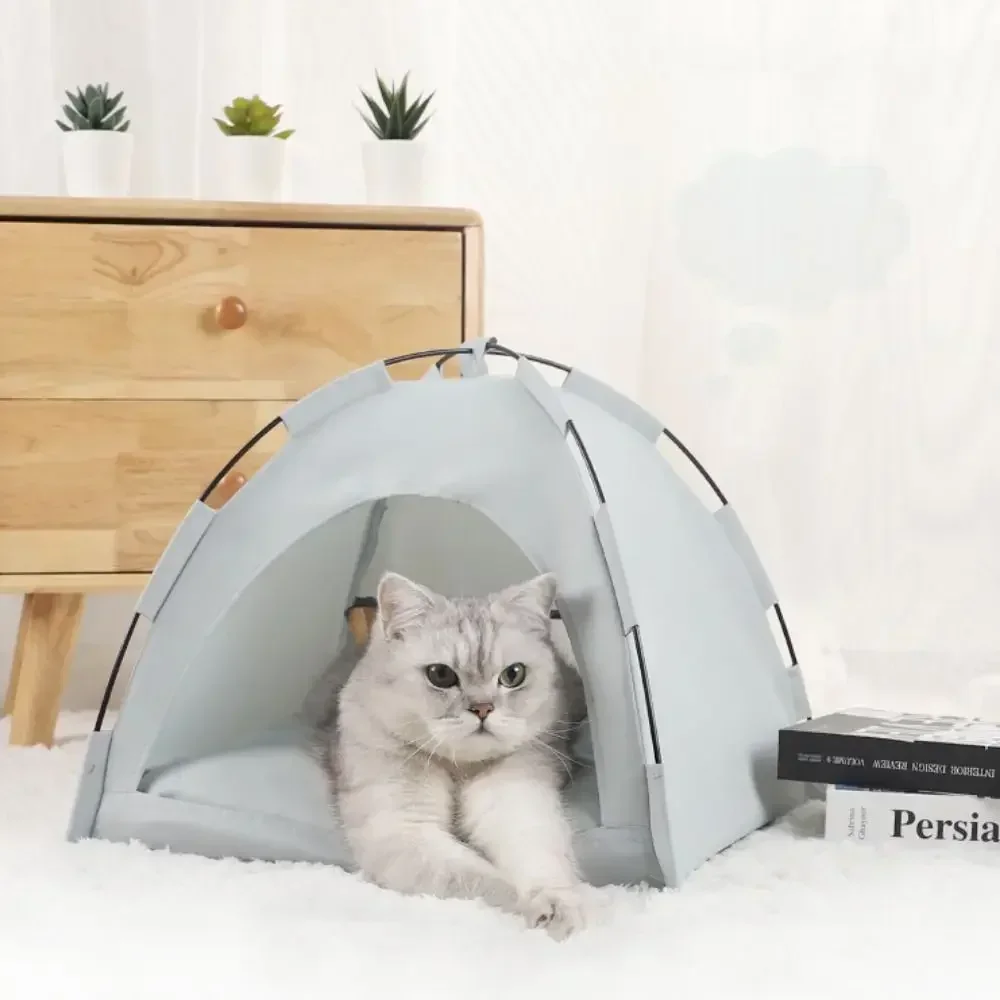 Removable Pet Tent Bed Cat Cushions Washable Soft Cat Teepee Bed Breathable Polyester Cats House Camping Cat scracher Cat couch