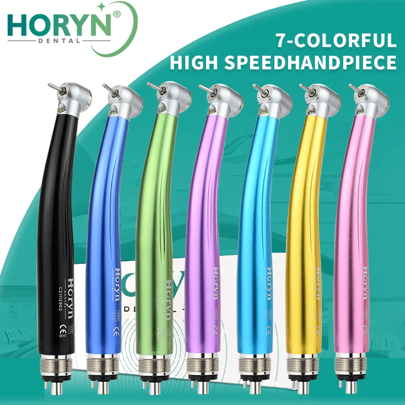 Dental High Speed Air Turbine Standard Head Push Button Single Water Spray 2/4 Hole Color Handpiece Autoclavable with lamp