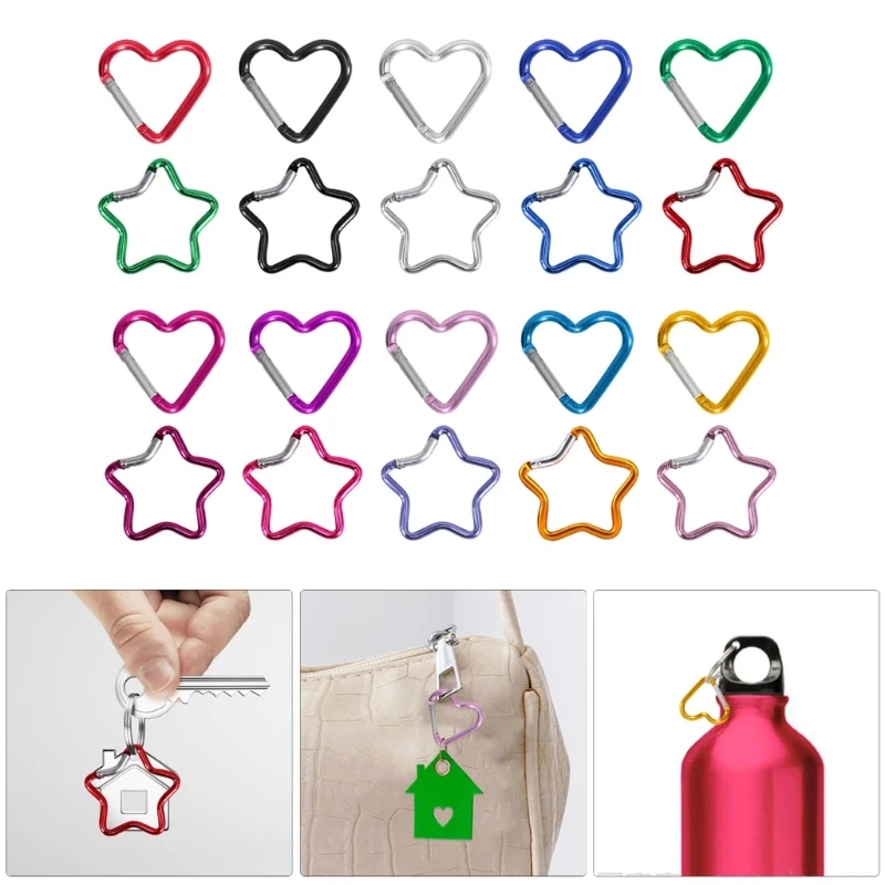 

10Pcs Heart Star Spring Hook Clip KeyRings Metal Carabiner Keychains Buckle