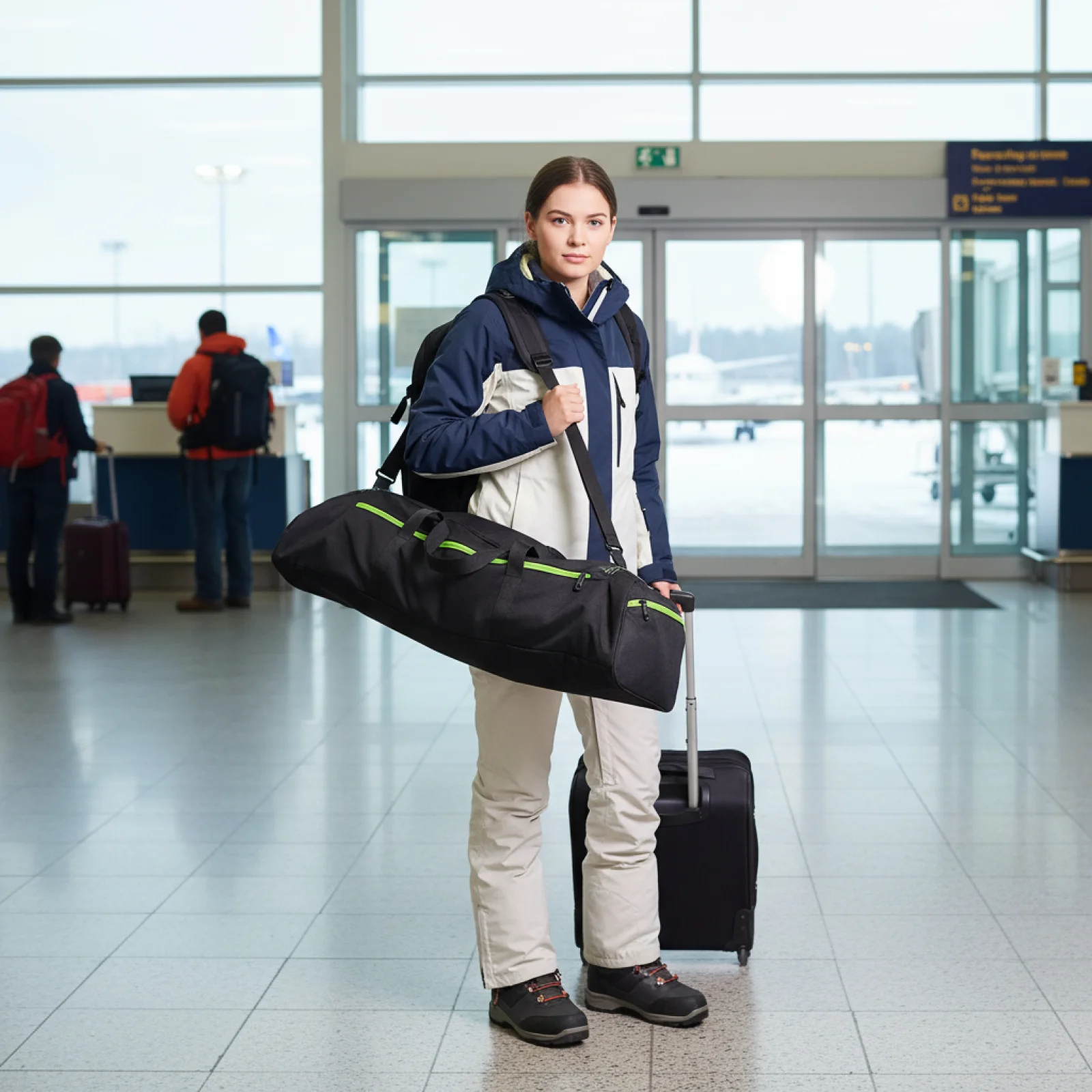 

Portable Nylon Ski Bag for Airplane Travel Snowboard Pouch Backpack for Winter Sports Gear and Accessories