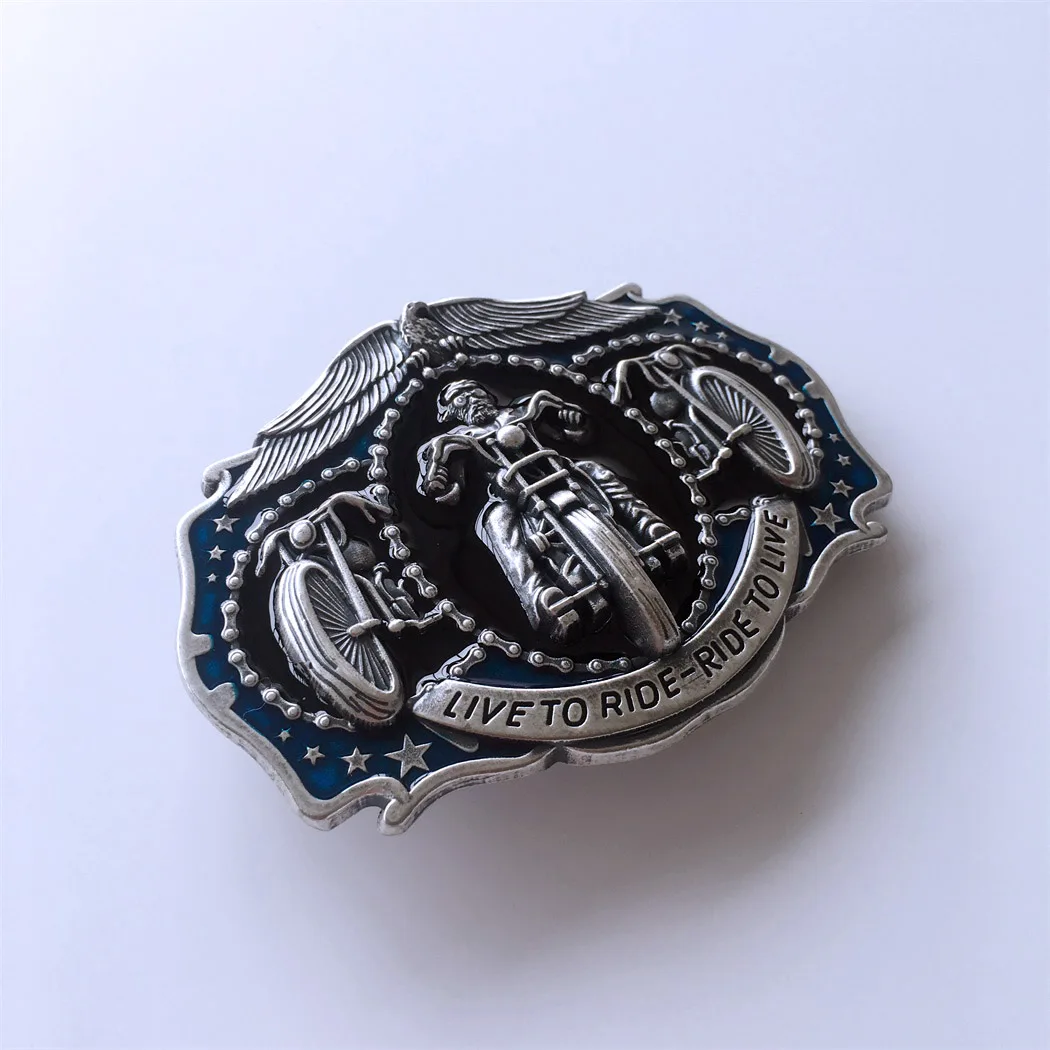 Vintage Silver Plated Biker Rider Enamel Belt Buckle Gurtelschnalle Boucle de ceinture BK-AT067SLE