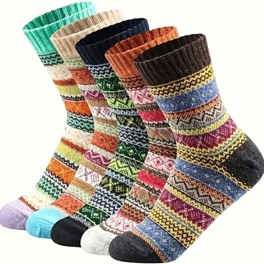 

10 Pairs Women's Winter Socks - Thick Knit Nordic Style Warm Socks with Comfort Fit & Elastic Cuff