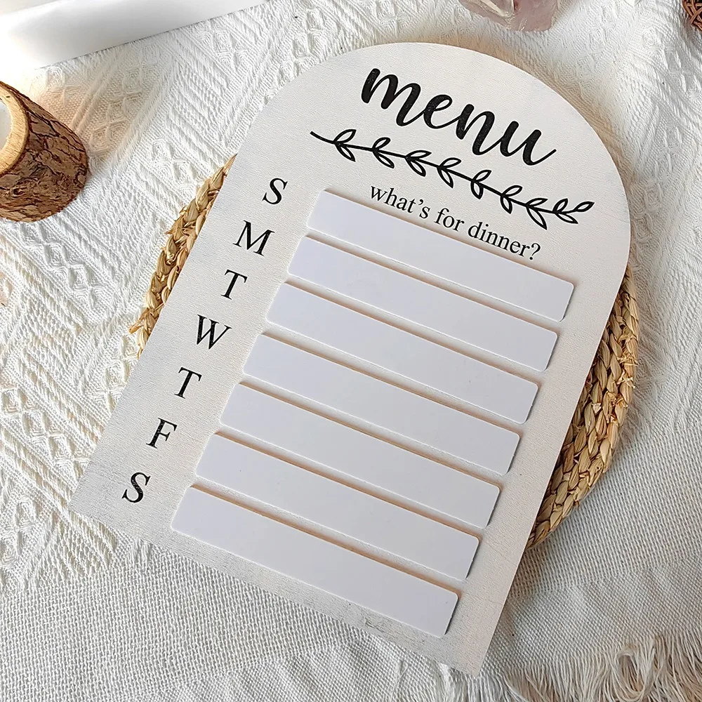 Papan Pesan Dapur Perencana Makanan Kulkas Magnetik Kayu dengan Pena Papan Perencanaan Makanan Papan Menu Makanan Mingguan Restoran
