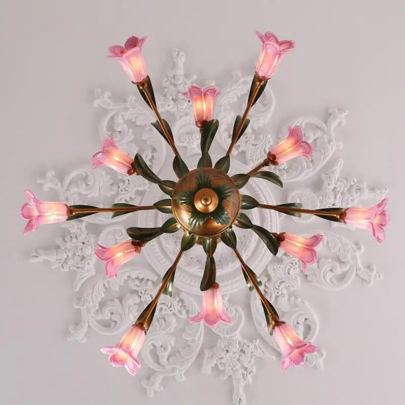 Floral Tree G4 LED Chandelier With Glass lampshade luxury Hotel Villa Parlor Foyer purple red branch flower pendant lighting