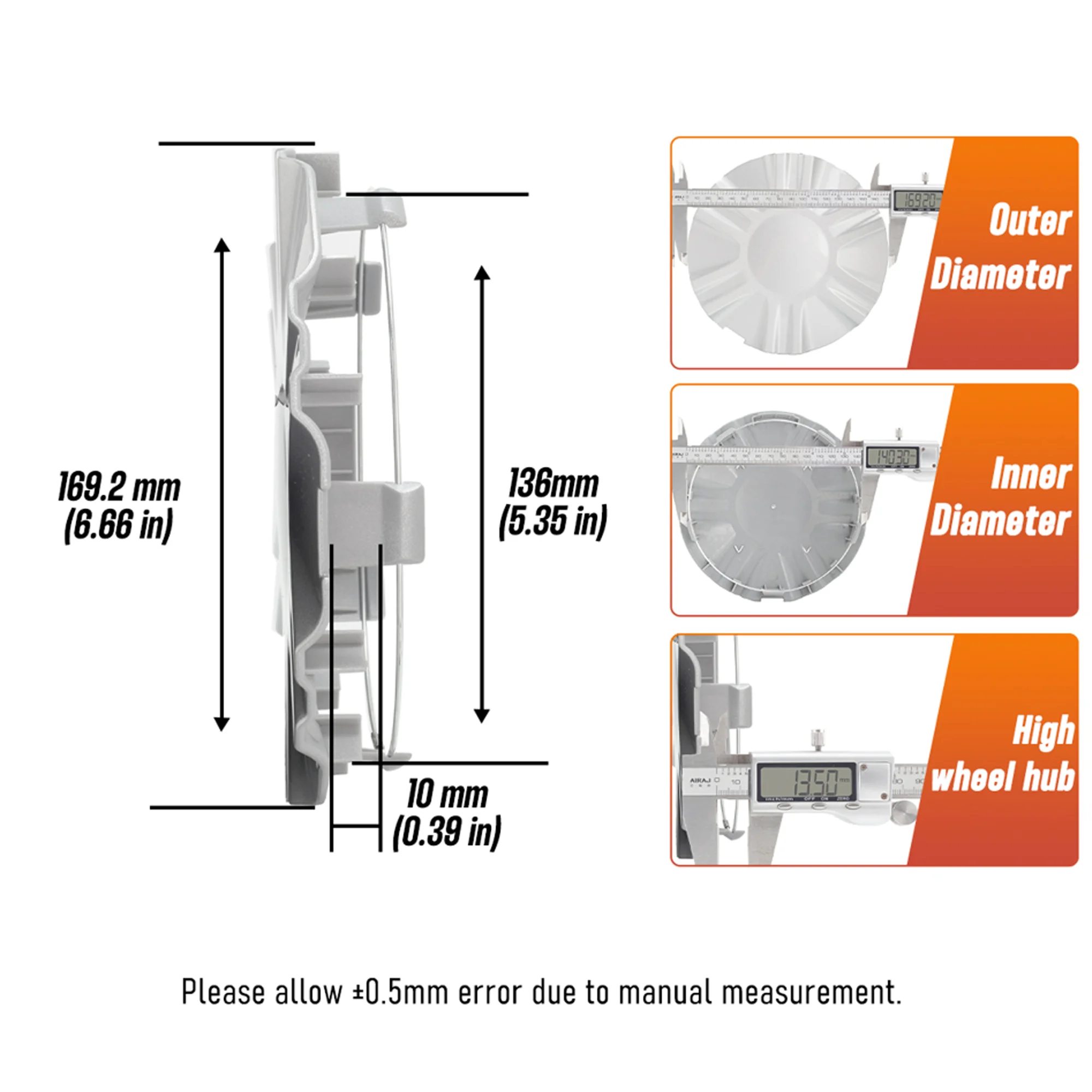 CFPerformance 1 Stück/4 Stück 169,2 mm (6,66") Außendurchmesser 140,3 mm (5,52") Innendurchmesser Felgen-Mittelkappe für 2016-2017 Terrain-Rad 23446994 Ersatzteile Zubehör – Detail 2
