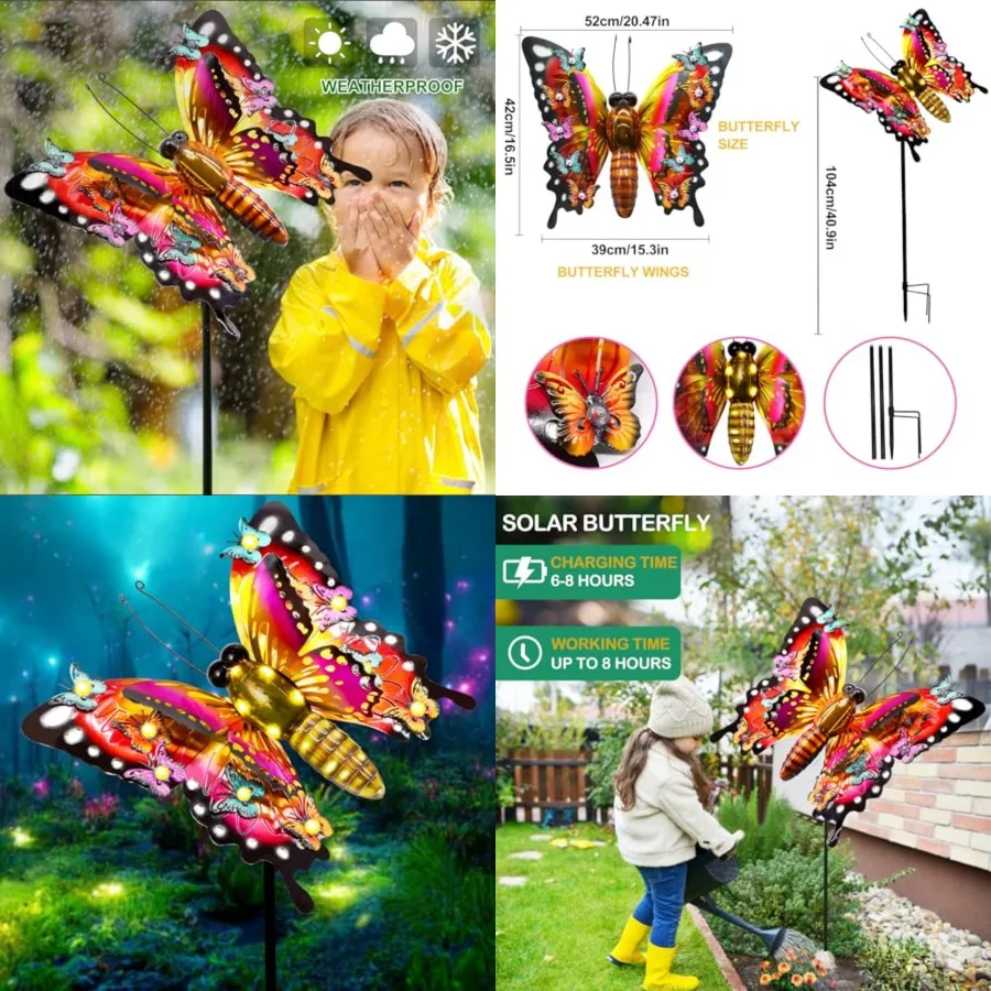 

Solar Garden Lights, Outdoor Butterfly Garden Decor Large 41" Metal Decorative Lights, Waterproof Butterfly Decoration for Outs