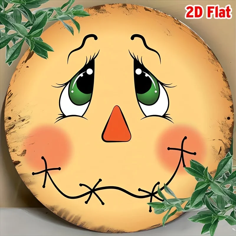 2D Flat, 2D Plane - 1pc 2D Plane, Vintage Farmer Face Wreath Metal Sign - 19.99x19.99 cm Rustic Style Iron Wall Art with Green E