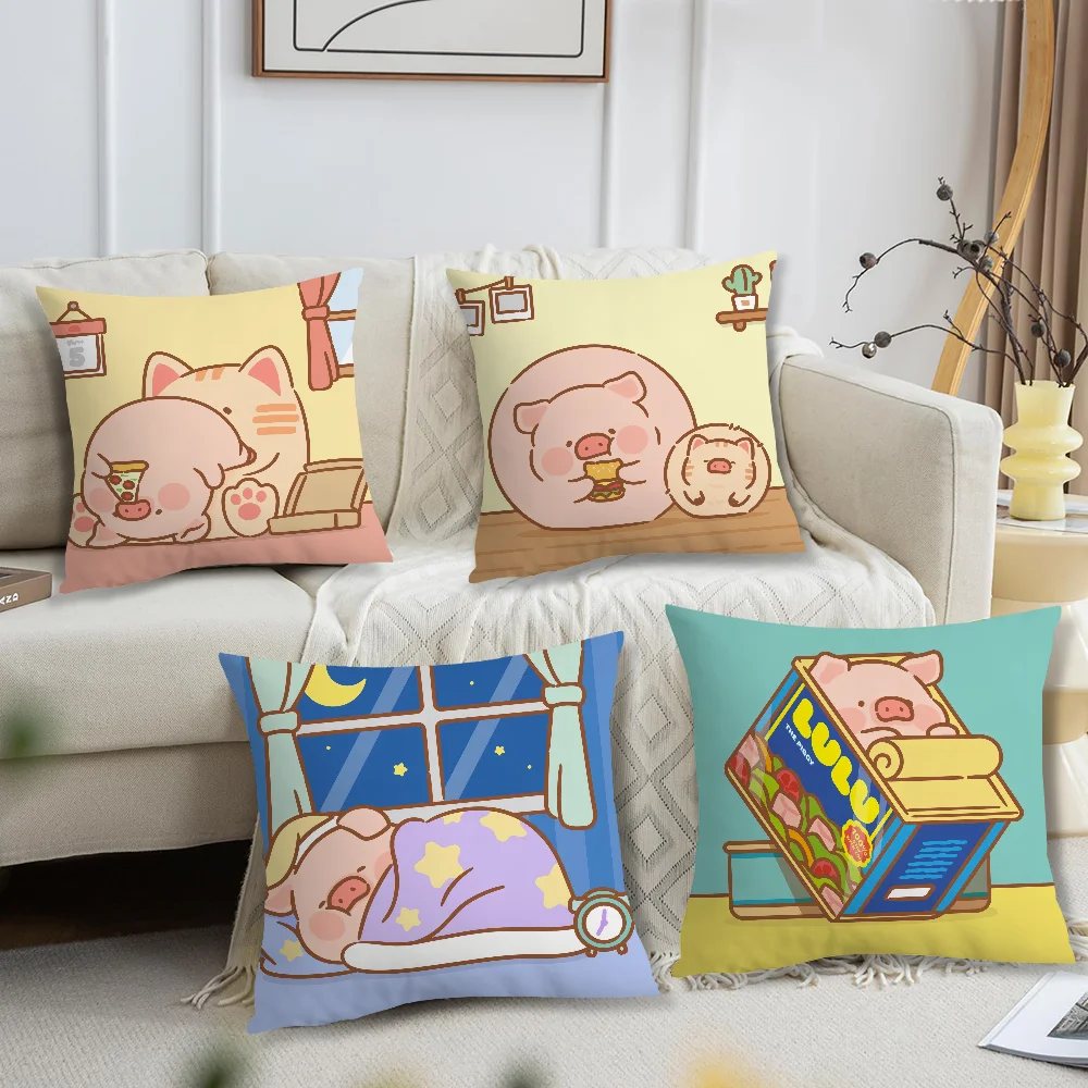 

Cartoon Lulu Pig Pink Cute Funny cushion For Bedroom Car Coffee Shop Room Soft and Living Room Sofa Decorative Pillow Cover Case