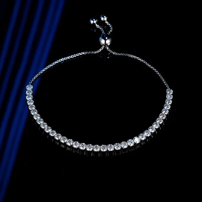 3mm 3.5cttw Moissanite Adjustable Bracelet For Women 925 Sterling Silver Hand Chain Valentine's Day Gift Luxury Jewelry