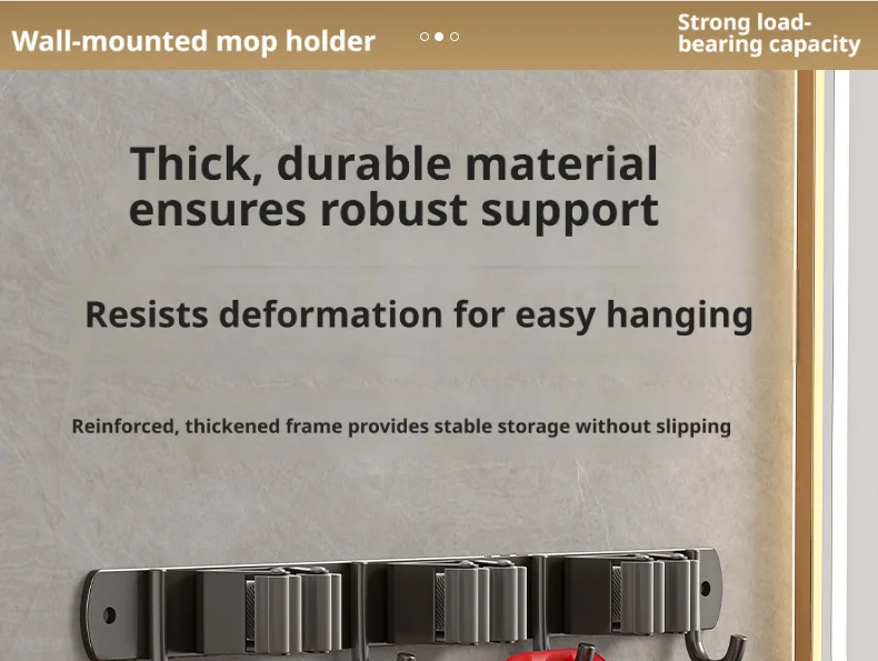 Edelstahl Wandmontierter Mopphalter Organizer mit Haken Bohrfreie Badezimmer-Besen-Aufbewahrungsklammer Robuste Halterung – Detail 14