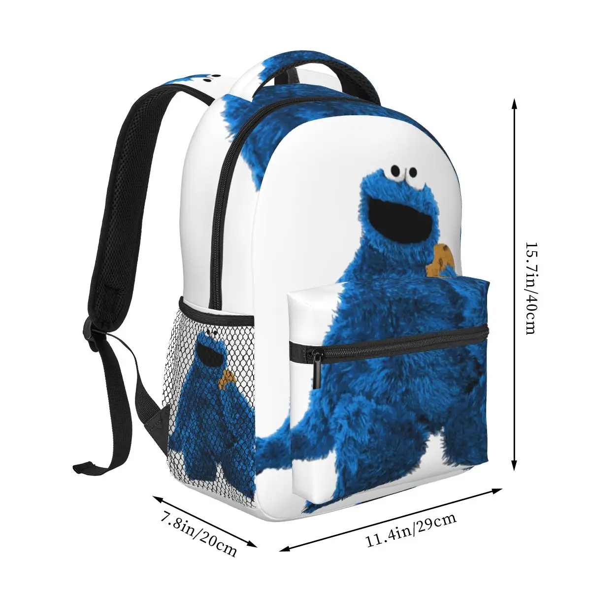 Sacs à dos Cookie Monster pour garçons et filles, cartable pour étudiants, sac à dos de voyage de dessin animé, grande capacité, initié