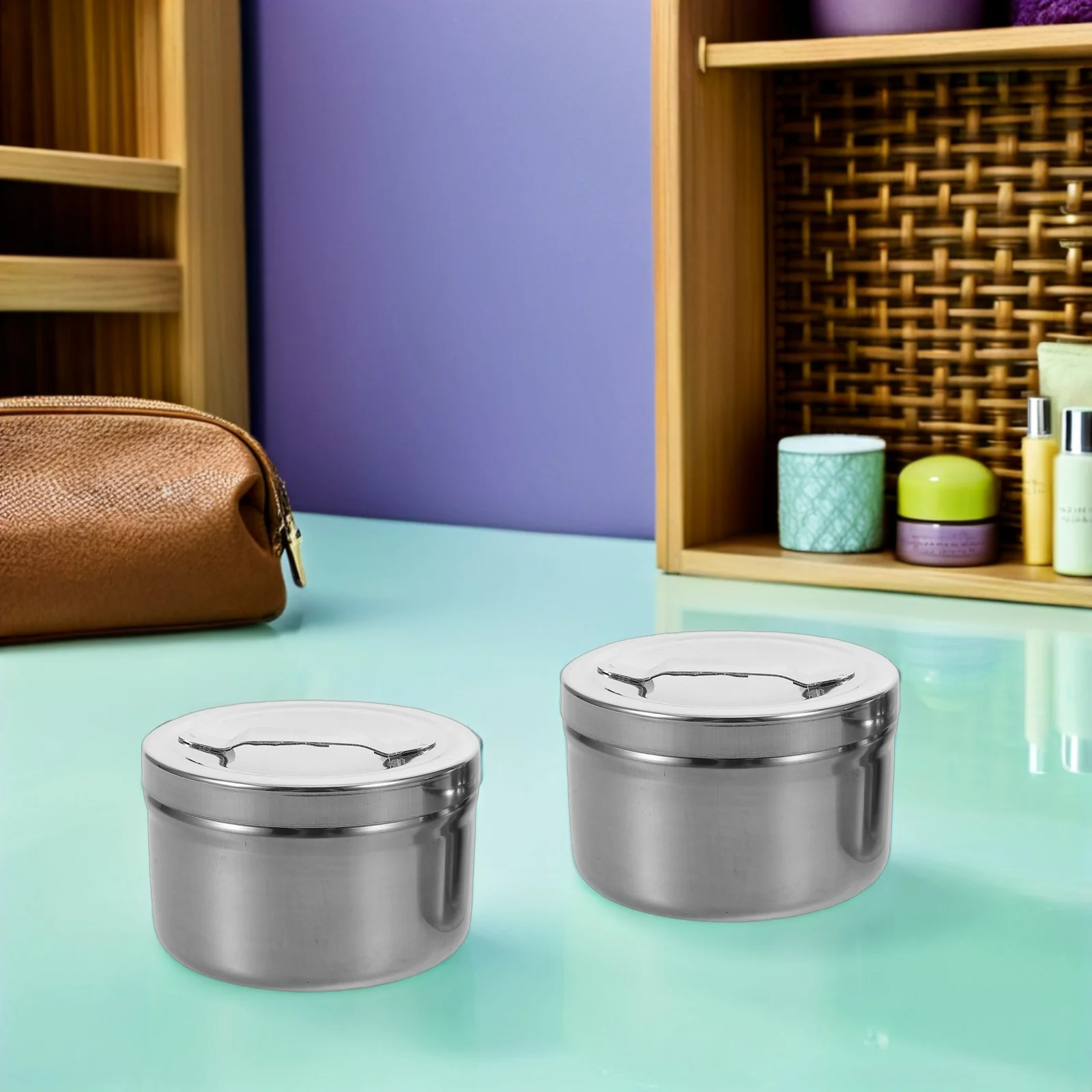 

4pcs Stainless Steel Cotton Rounds Case 2.95" X 1.97" Moisture Proof Makeup Pads Holder Large Capacity Cotton Swab Storage Jar