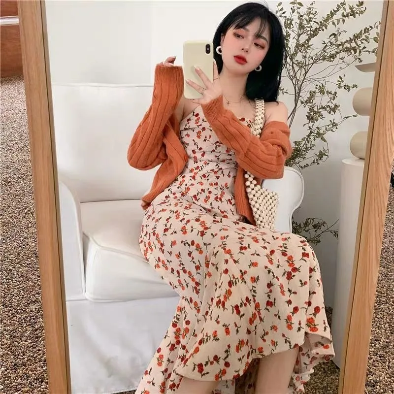 فستان كامي نسائي مزين بالزهور مناسب للترفيه على الطراز الكوري ميدي على شكل حرف a مزاجه سروال قصير لطيف حلو بسيط مكتب السيدات العصرية #1