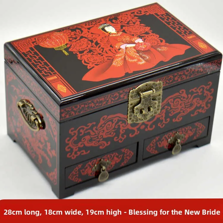 

Wedding Bride Trunk Wooden Jewelry Box Hair Comb Box Der Lo Red Marriage Gift Storage Organizer for Bridesmaid