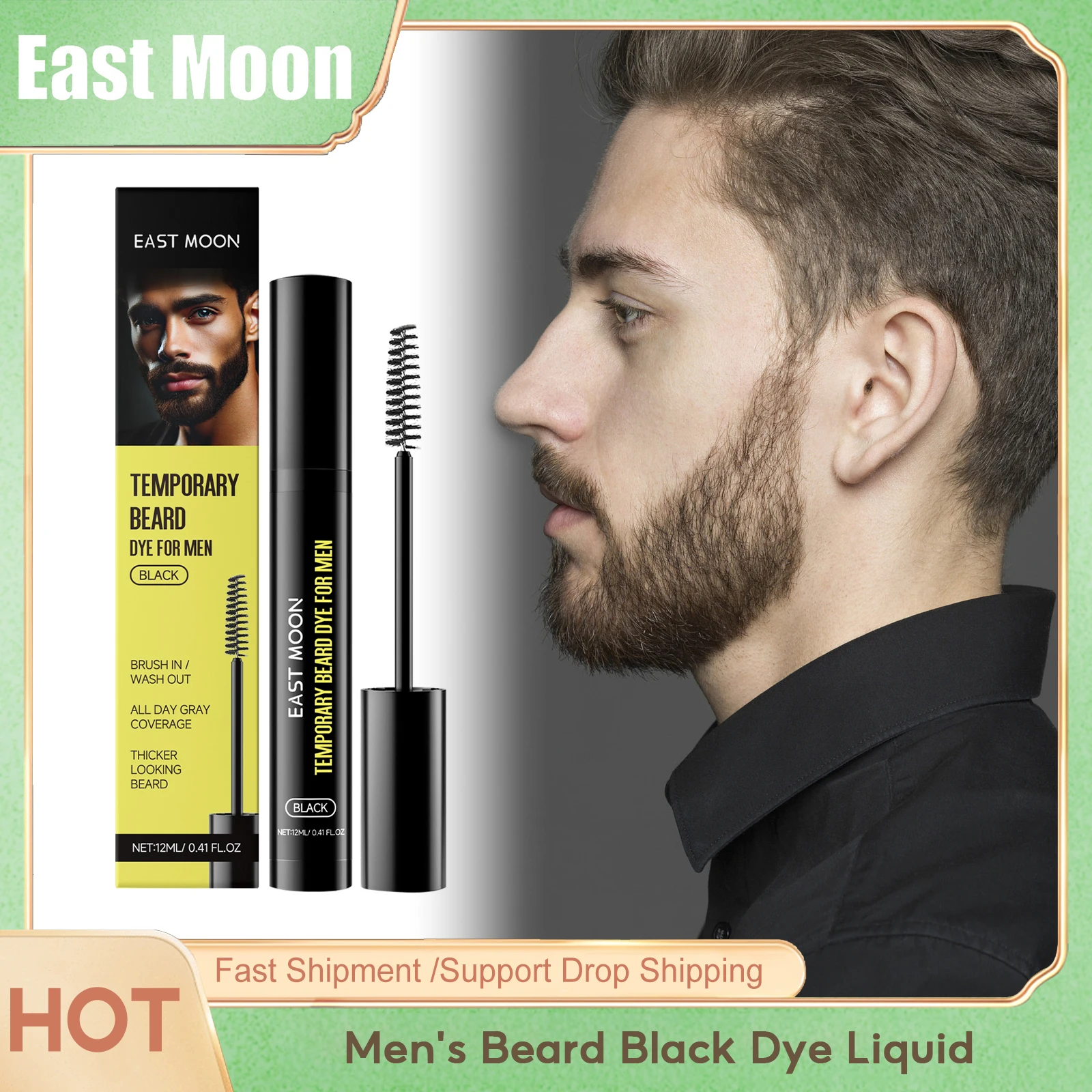 Tinta Natural para Barba Preta East Moon para Homens, Preenchedor de Bigode Masculino, Impermeável, Modelador, Portátil, Caneta de Coloração Permanente para Barba