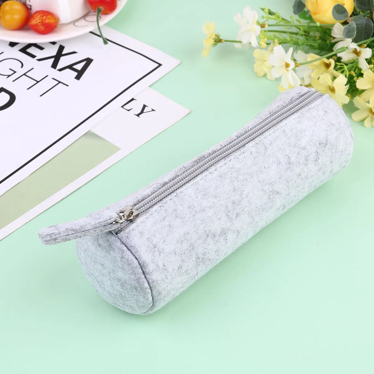 4pcs Pencil Case Pen Organizer Felt Stationery Bag For School Office Supplies Multi-Use Pouch Zipper Closure Scratch