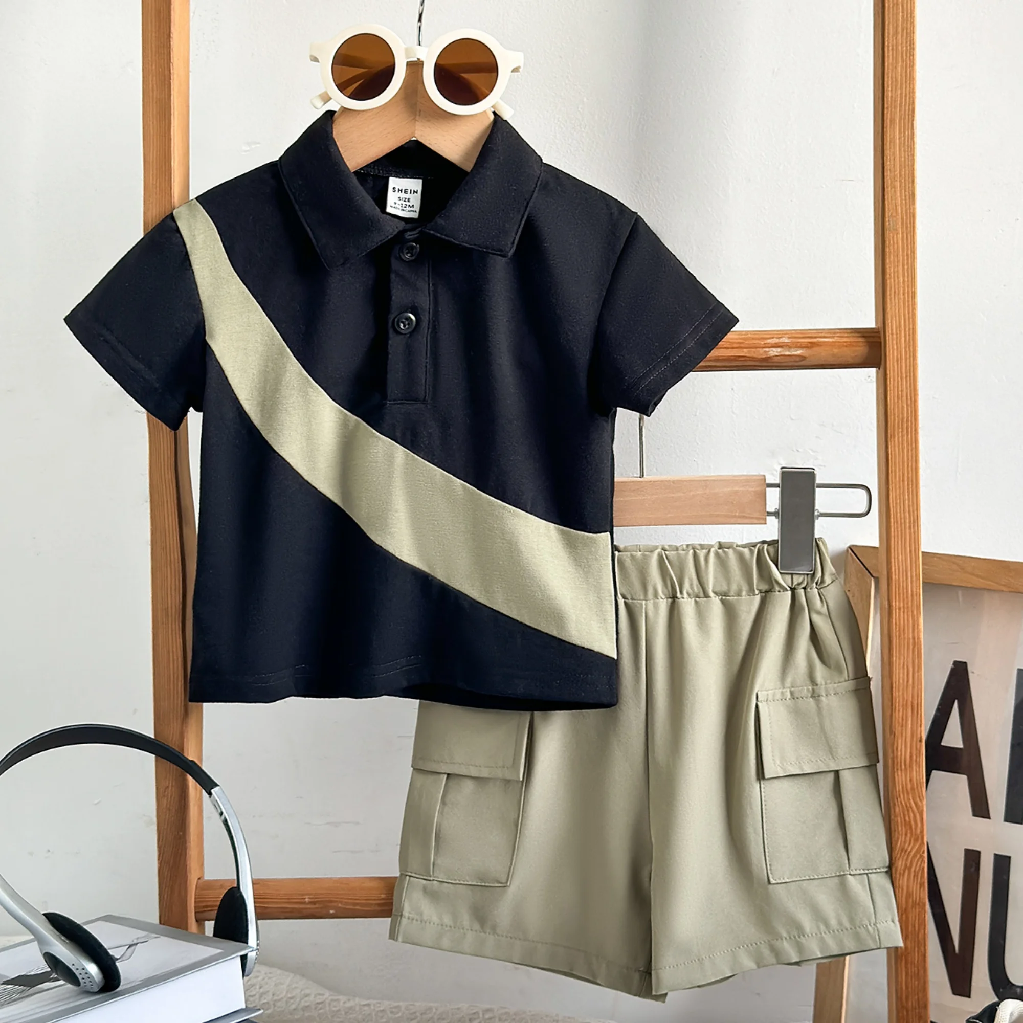 Baby Boy&Girl Short Sleeve Clothes Set Color-Block Polo Top+Cargo Pocket Shorts Summer Fashion 2PCS Outfits for 0-3 Year Toddler