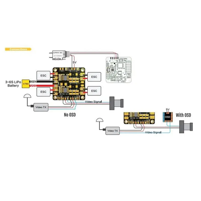 BTLIFE-5X For Matek Mini Power Hub Power Distribution Board PDB With BEC 5V 12V For FPV QAV250 ZMR250 Multicopter Quadcopter