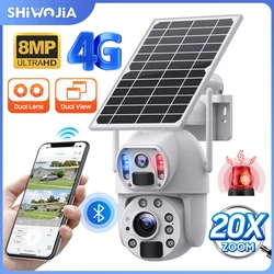 SHIWOJIA 4G Solar Camera Outdoor 8MP 4K 20X  Zoom Dual Lens Recording Auto Tracking Security WIFI CCTV Metal Waterproof