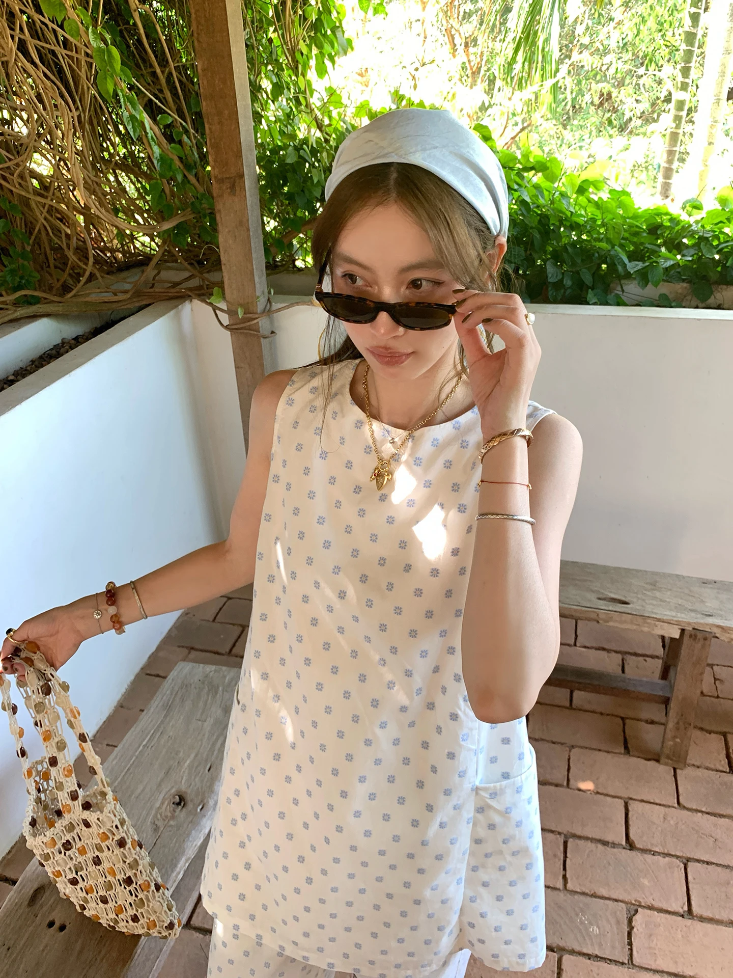 

Chiang Mai Holiday Casual round Neck Sleeveless Embroidered Vest Skirt Set Women's Wide Leg Pants Floral Print Two Piece Suit