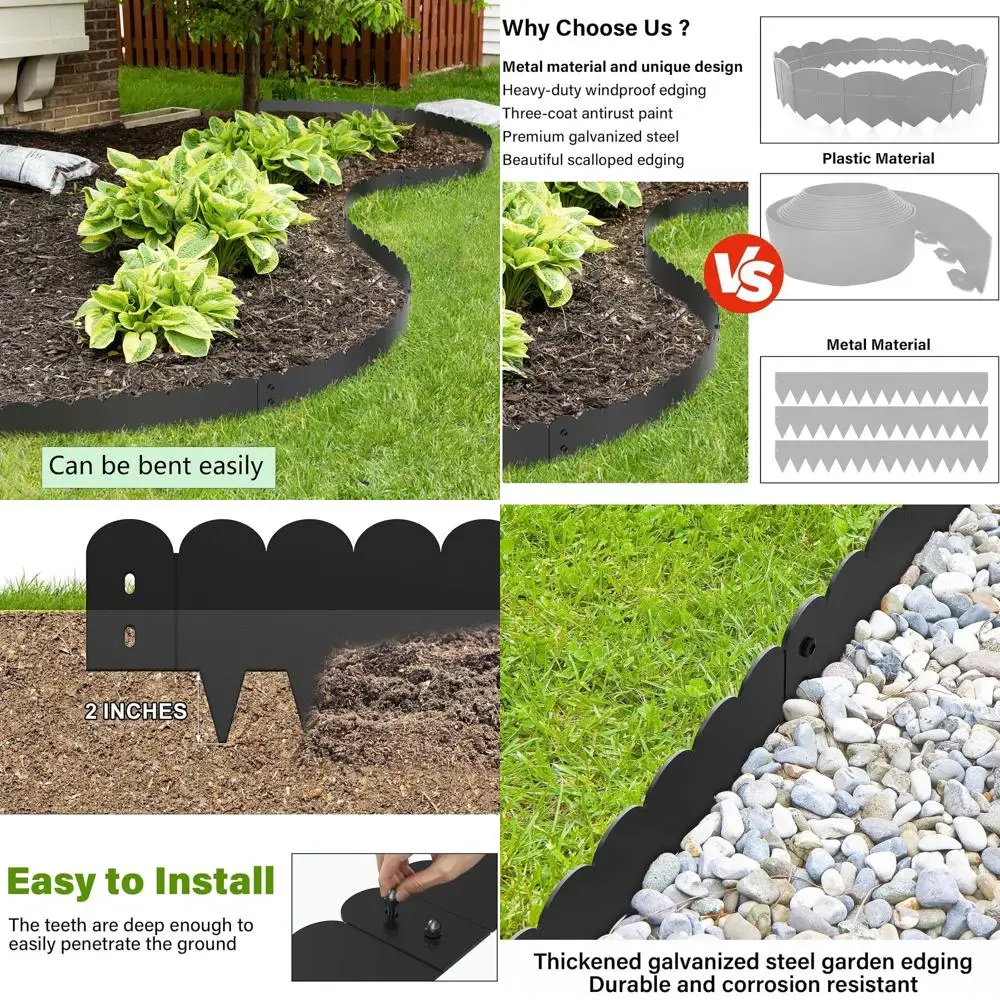

6 High x 40 Long Durable Black Metal Landscape Edging, Flexible for Yard and Garden, 20 Ft Scallop Design Flower Bed Border
