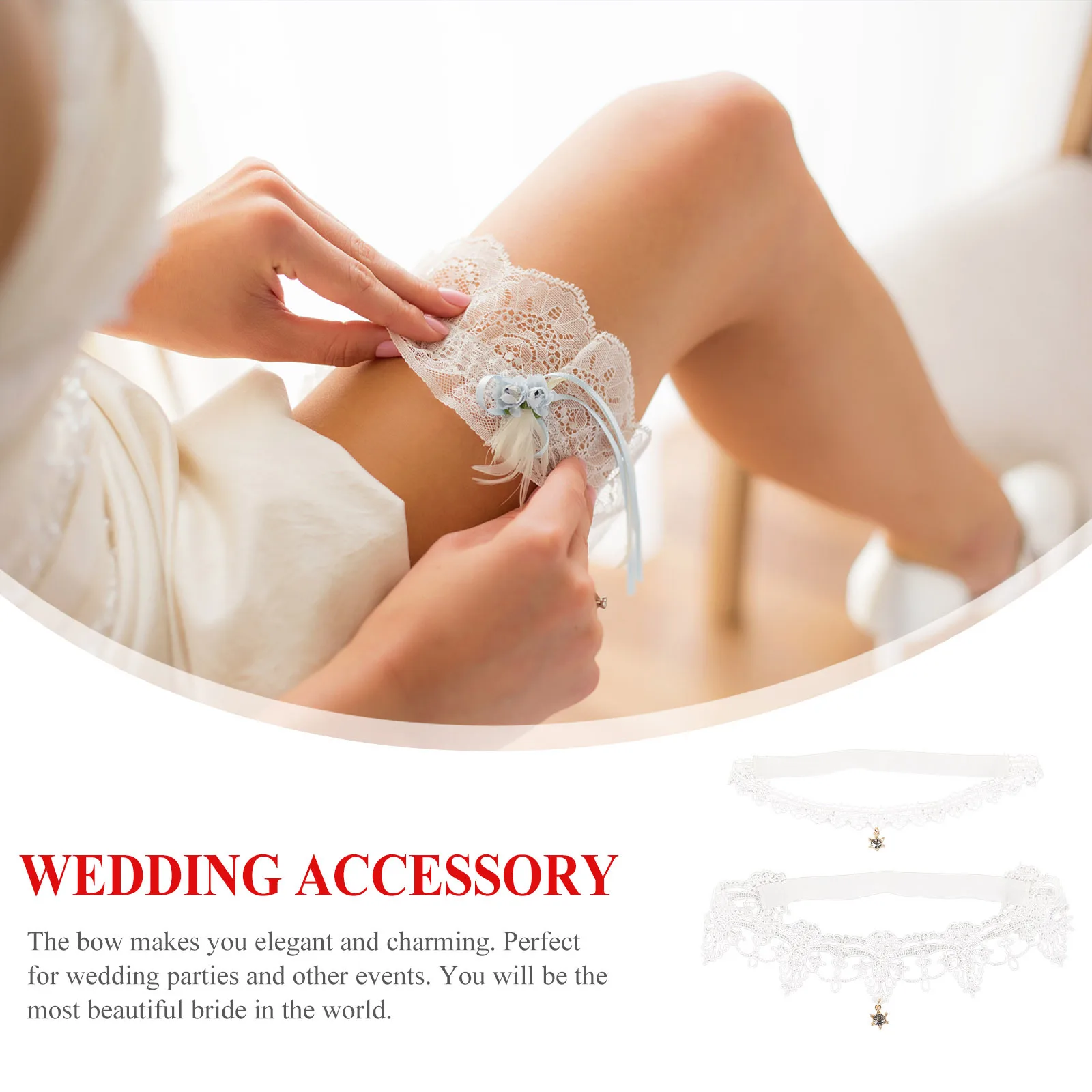 

2pcs Wedding Lace Rhinestone Ornament Rhinestone Belt For Bridal Leg Leg Ornament Band Bride Wedding Party Prom Decor