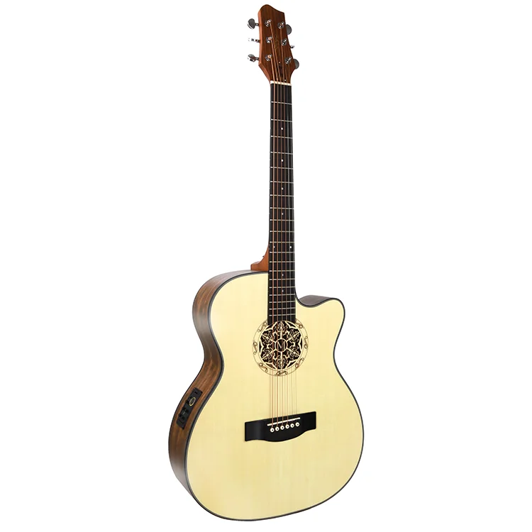 Engraved Flower Sound Hole Design Built-in EQ Pickup Electric Acoustic Guitar Strings Guitar Acoustic