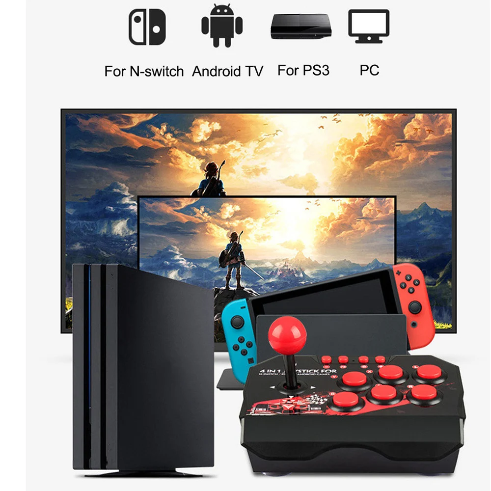 4-in 1Game Joystick With 3M USB Cable TURBO Games Console Rocker Arcade Station For Nintendo Switch Android TV PS3 PC