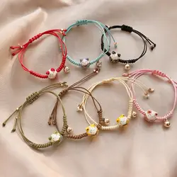 Cute Japanese Cartoon Fortune Cat Bracelet Ceramic Kitten Adjustable Handmade Braided Color Hand Rope Women Lucky Jewelry Gifts