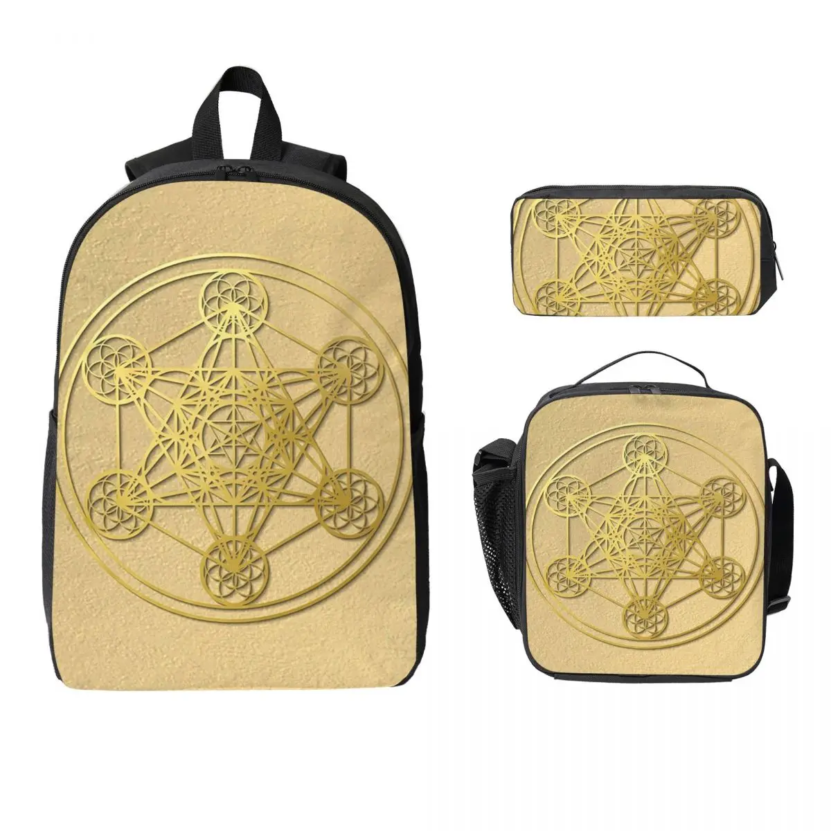 Metatron Cube Sacred Mandala Healing Amulet Backpack BookBag School Bag Shoulder Bags 3ps Insulated Lunch Bag Pencil Case
