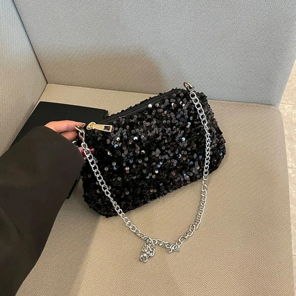 Einfarbige Umhängetasche mit Pailletten, einfache INS-Kette, Pailletten, Umhängetasche, Tasche, Handytasche, kleine quadratische Tasche, Dinner-Party – Detail 12