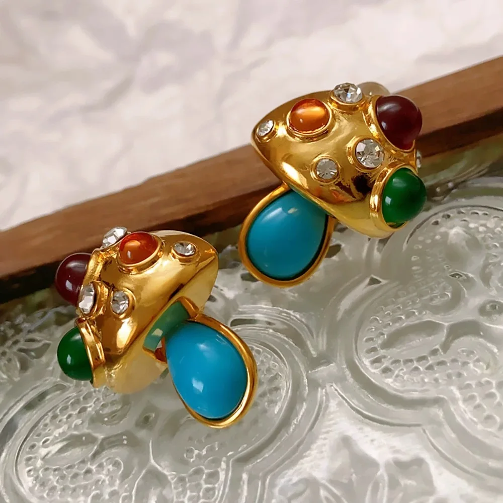 Water Drop Earrings Female Retro Mushroom Style Studs Fashion Light Luxury Senior Sense Ear Accessories