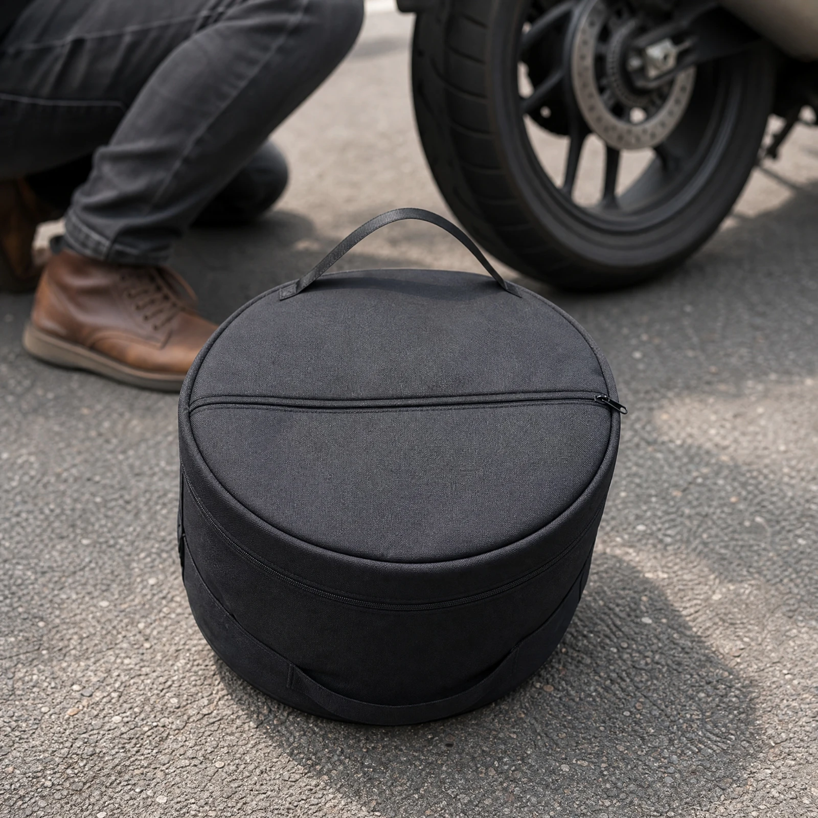 Motorcycle Helmet Storage Bag Long-Lasting Cylindrical Helmet Bag with Zippered Top Two-Way Zipper Compact for Travel